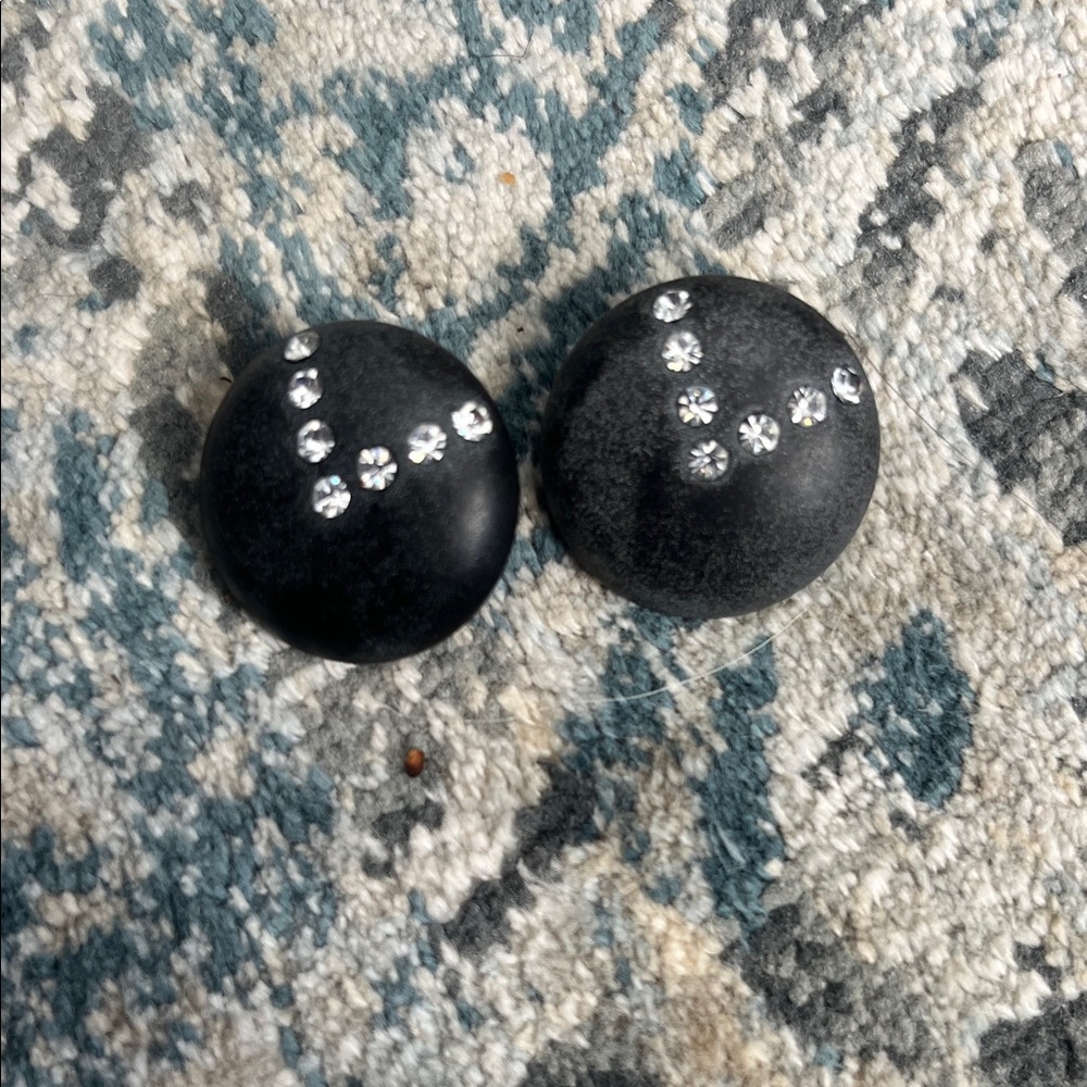 Vintage Avon signed black tie stud earrings with Rhinestone Design